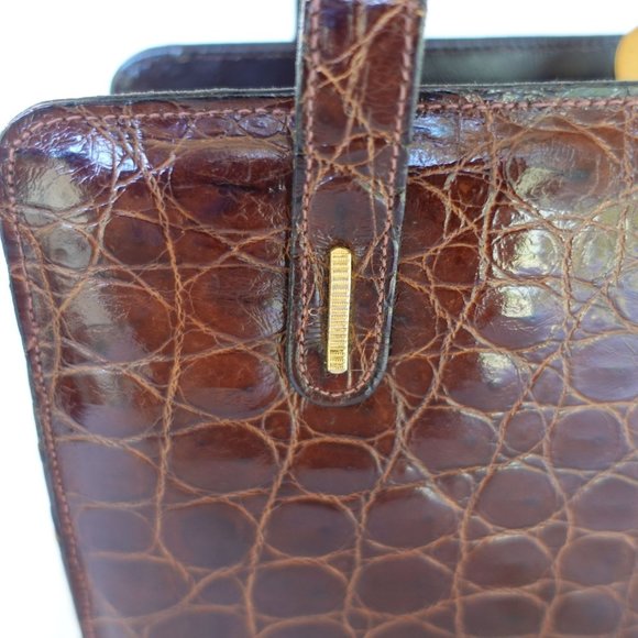 Vintage Crocodile Dual Top Handle Frame Swagger Style  Handbag - Picture 5 of 13